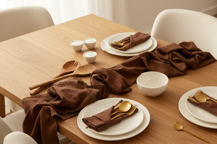 Indie Brown Cotton Gauze Table Runner