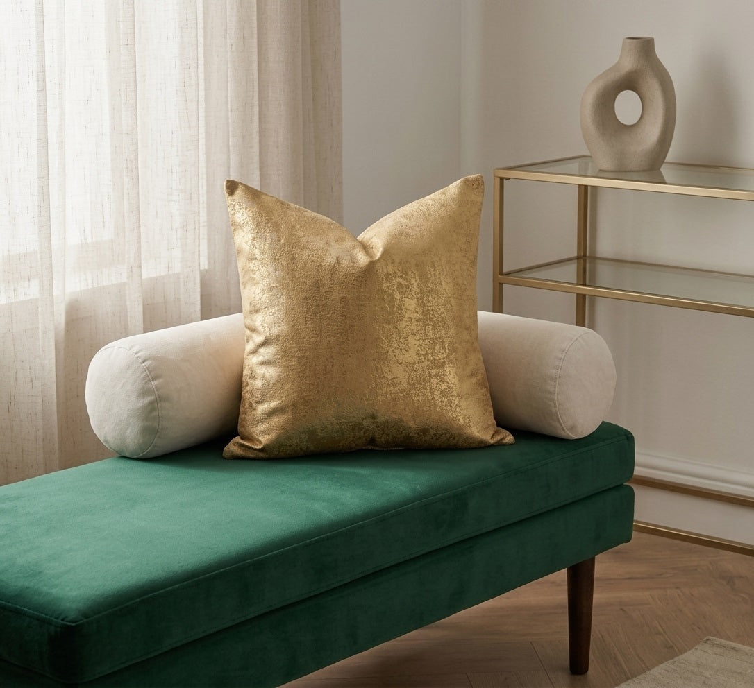 Luxury Gold Metallic Textured Velvet Cushion Cover