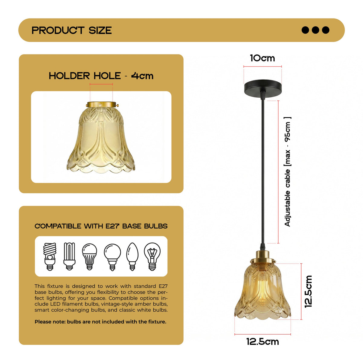 Vintage Industrial Tea Brown Glass Pendant Light with LED Bulb ~6717