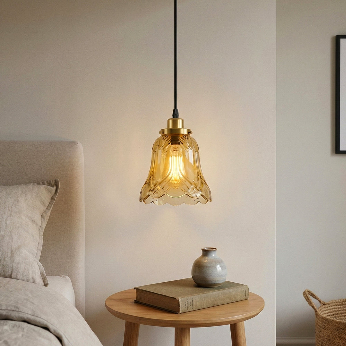 Vintage Industrial Tea Brown Glass Pendant Light with LED Bulb ~6717