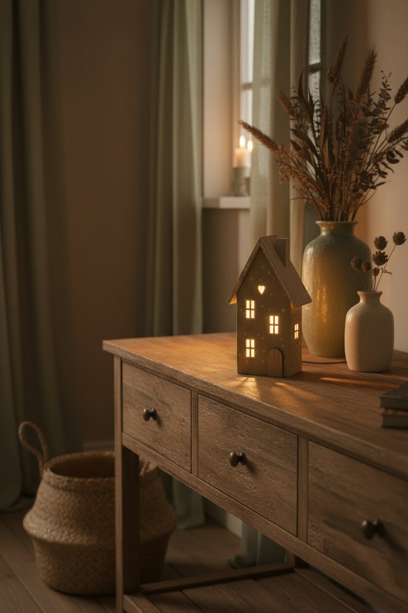 Light Sage Green Wooden House Decoration