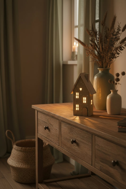 Light Sage Green Wooden House Decoration
