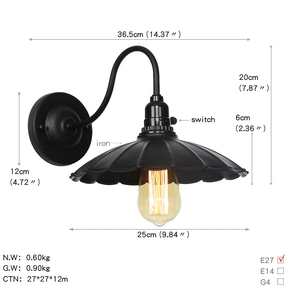 Black Retro Vintage Industrial Wall Lights Rustic Sconce Lamp Fixture~2676
