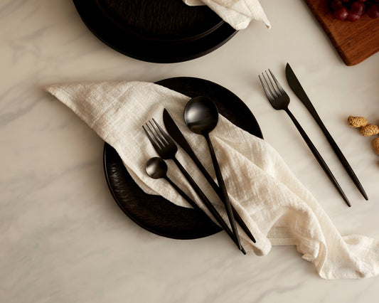 London Black Cutlery Set – 16 or 24 Piece Stainless Steel Matte Flatware