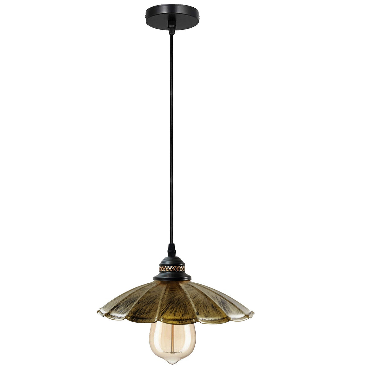 Industrial Brushed Copper Pendant Light | Retro Wavy Umbrella Ceiling Lamp E27 ~1411