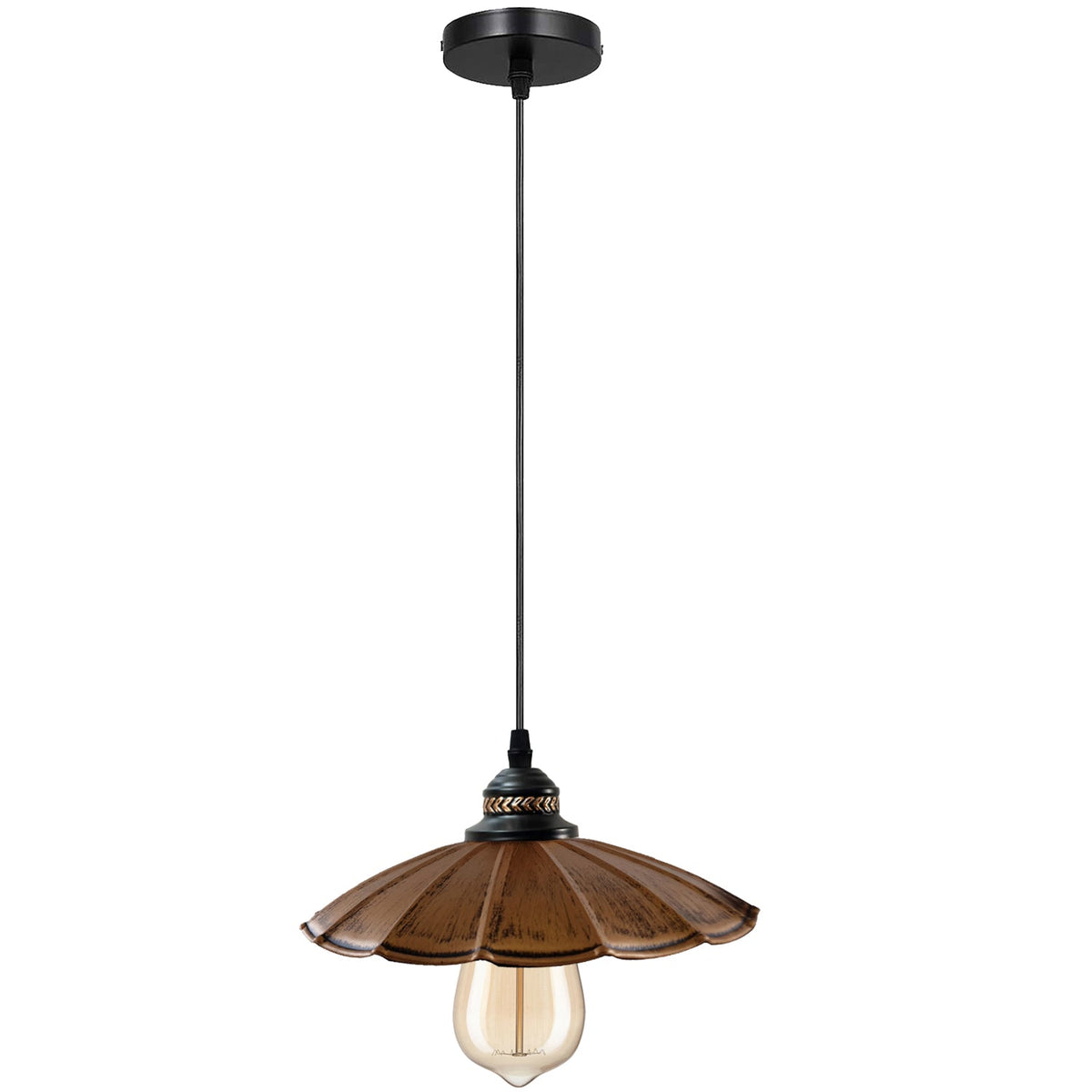 Industrial Brushed Copper Pendant Light | Retro Wavy Umbrella Ceiling Lamp E27 ~1411
