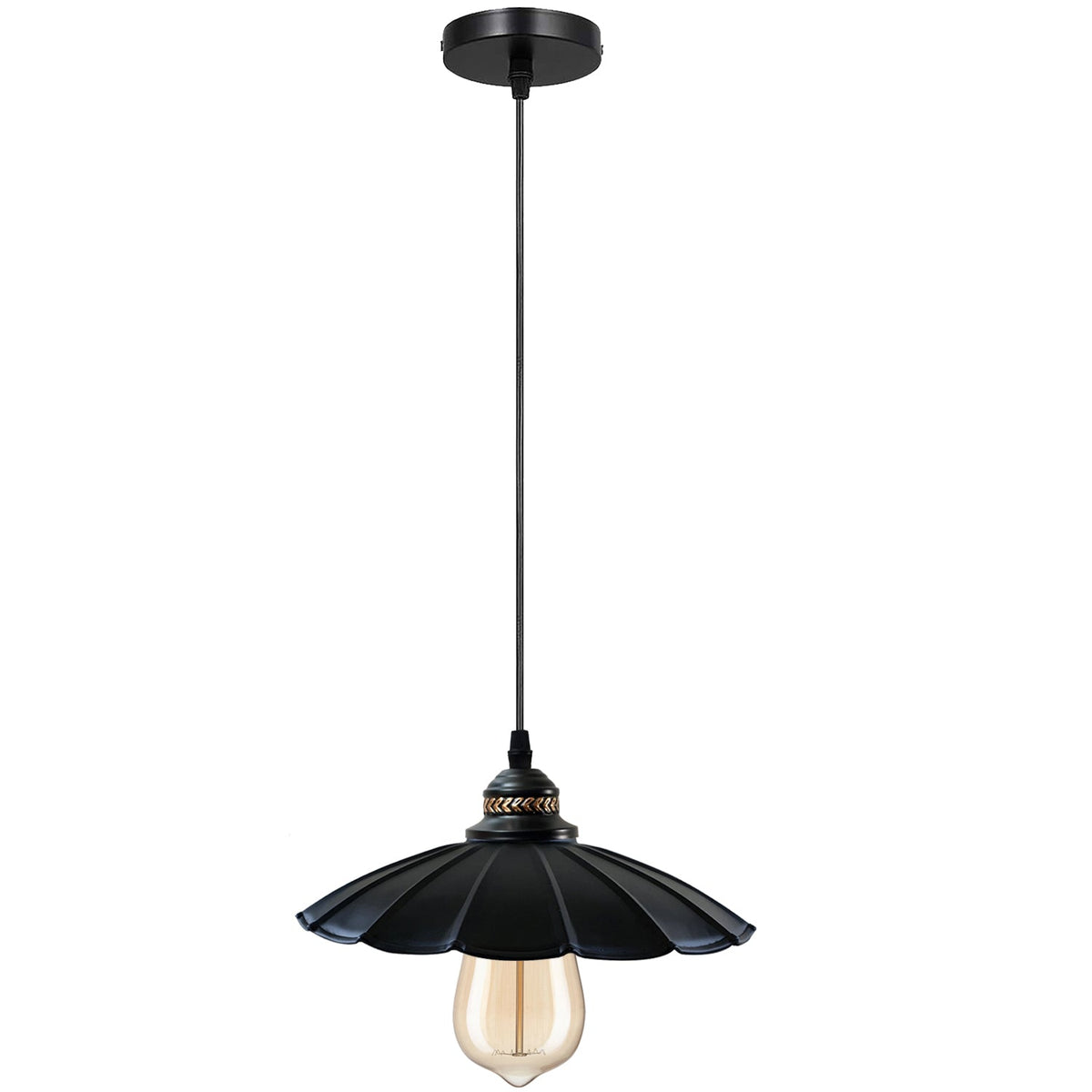 Industrial Brushed Copper Pendant Light | Retro Wavy Umbrella Ceiling Lamp E27 ~1411