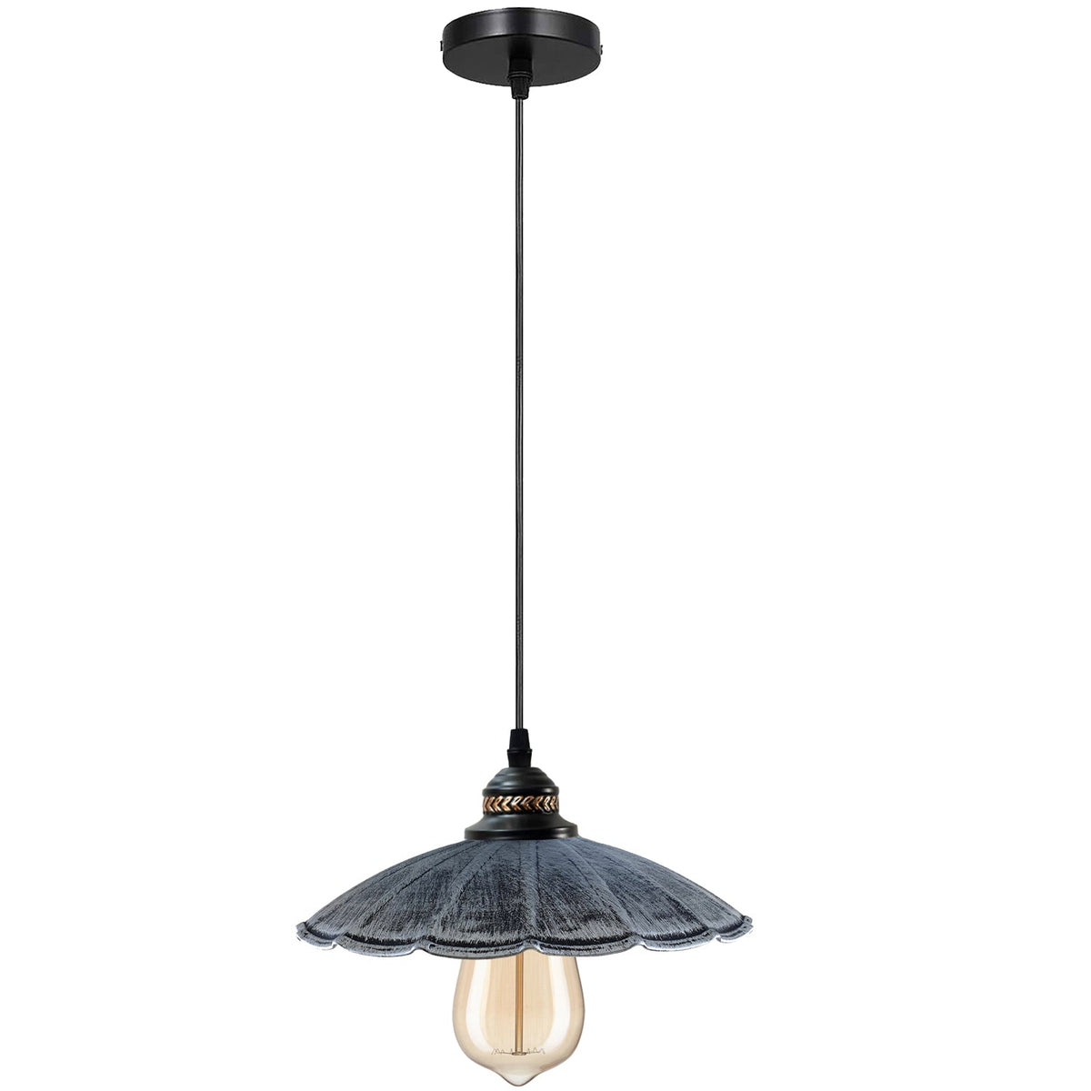 Industrial Brushed Copper Pendant Light | Retro Wavy Umbrella Ceiling Lamp E27 ~1411