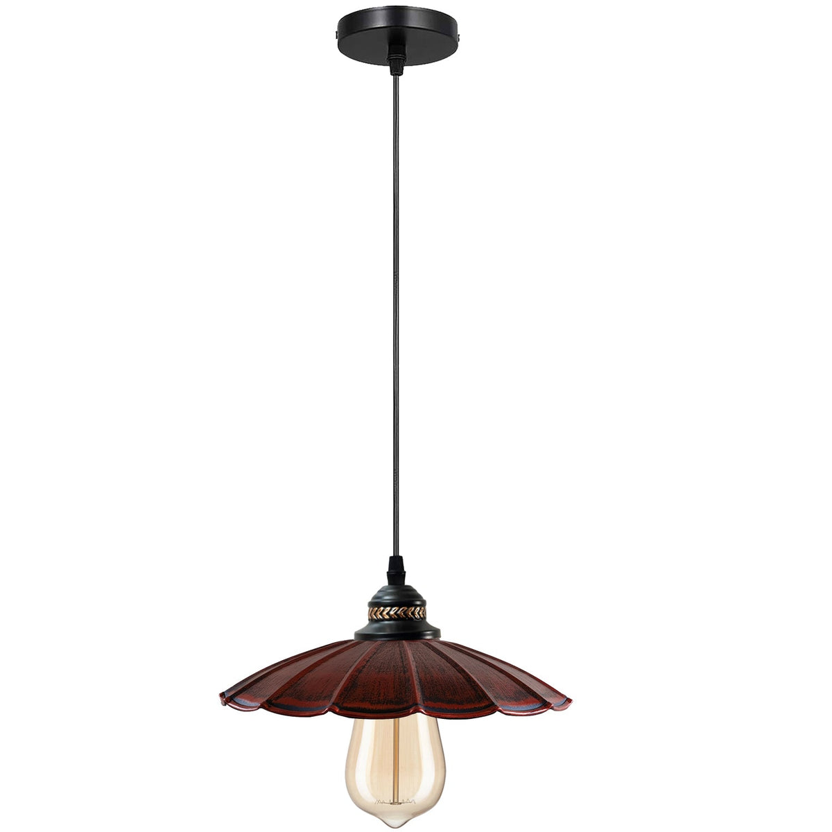 Industrial Brushed Copper Pendant Light | Retro Wavy Umbrella Ceiling Lamp E27 ~1411