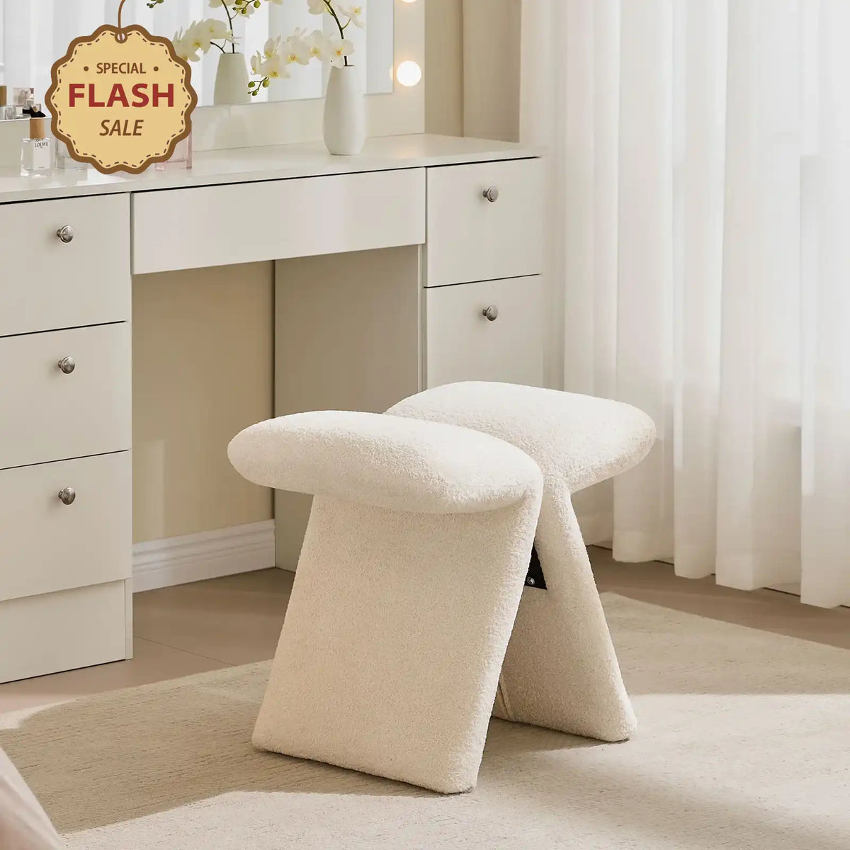 Faye Cream Vanity Stool