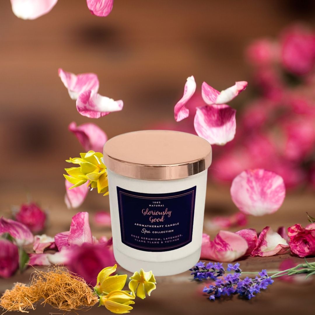 Rose Geranium, Lavender, Ylang Ylang & Vetiver Aromatherapy Naturally Scented Candle