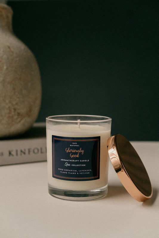 Rose Geranium, Lavender, Ylang Ylang & Vetiver Aromatherapy Naturally Scented Candle