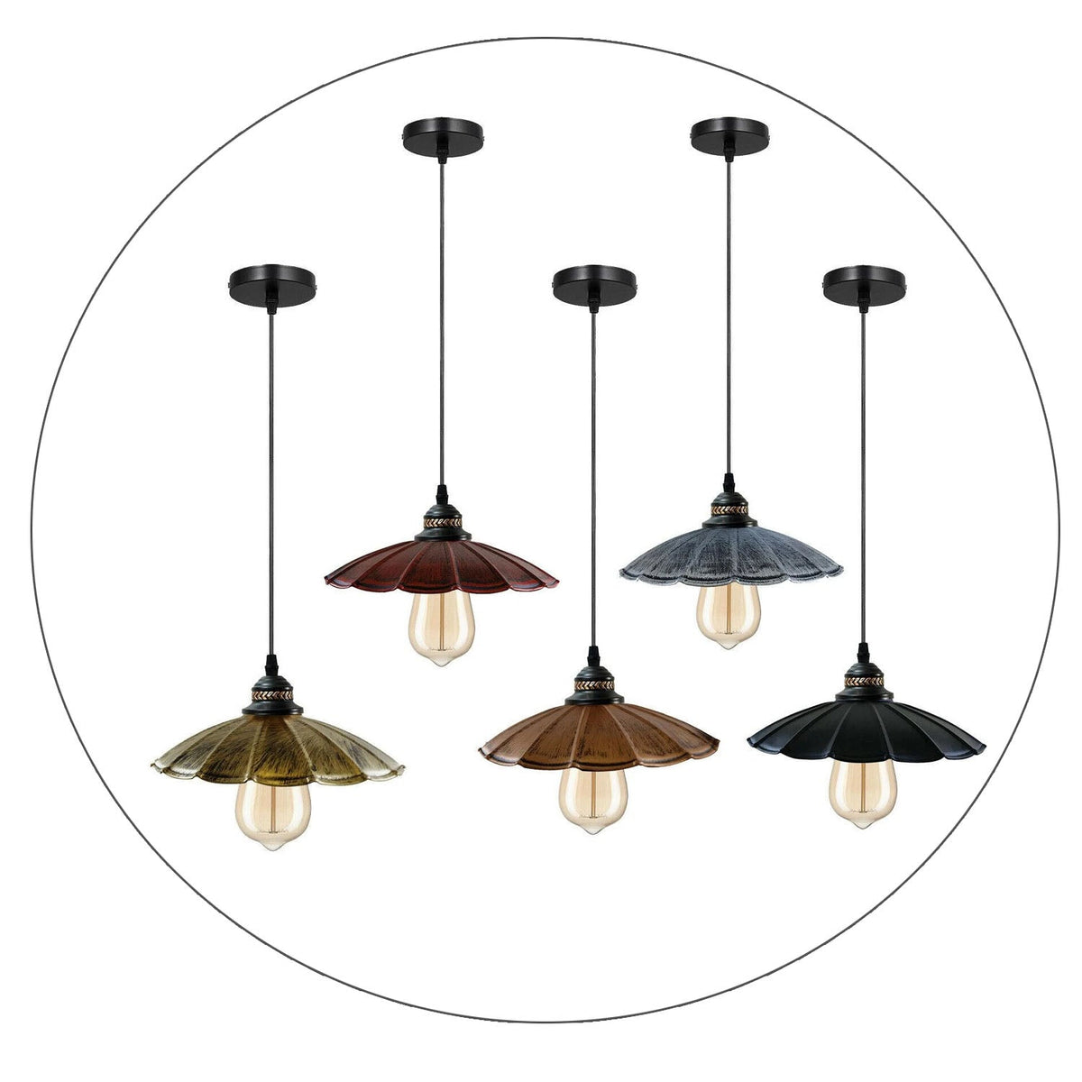 Industrial Brushed Copper Pendant Light | Retro Wavy Umbrella Ceiling Lamp E27 ~1411