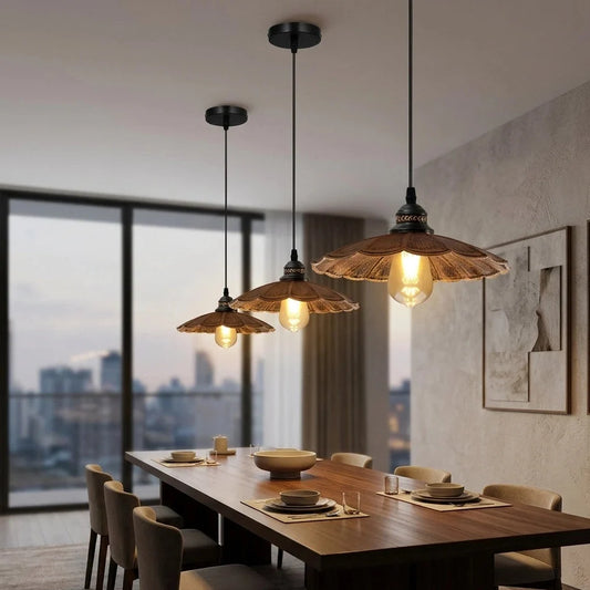 Industrial Brushed Copper Pendant Light | Retro Wavy Umbrella Ceiling Lamp E27 ~1411