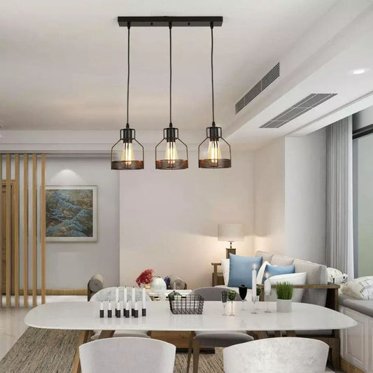 Black Diamond Wire Cage Hanging 3 Pendant  Light Fixture ~4800