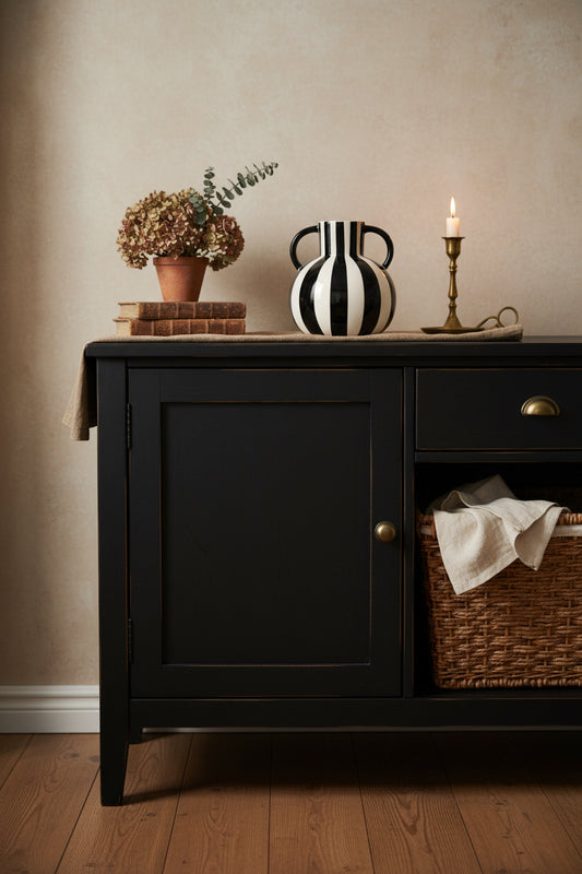 Black And White Striped Statement Vase.