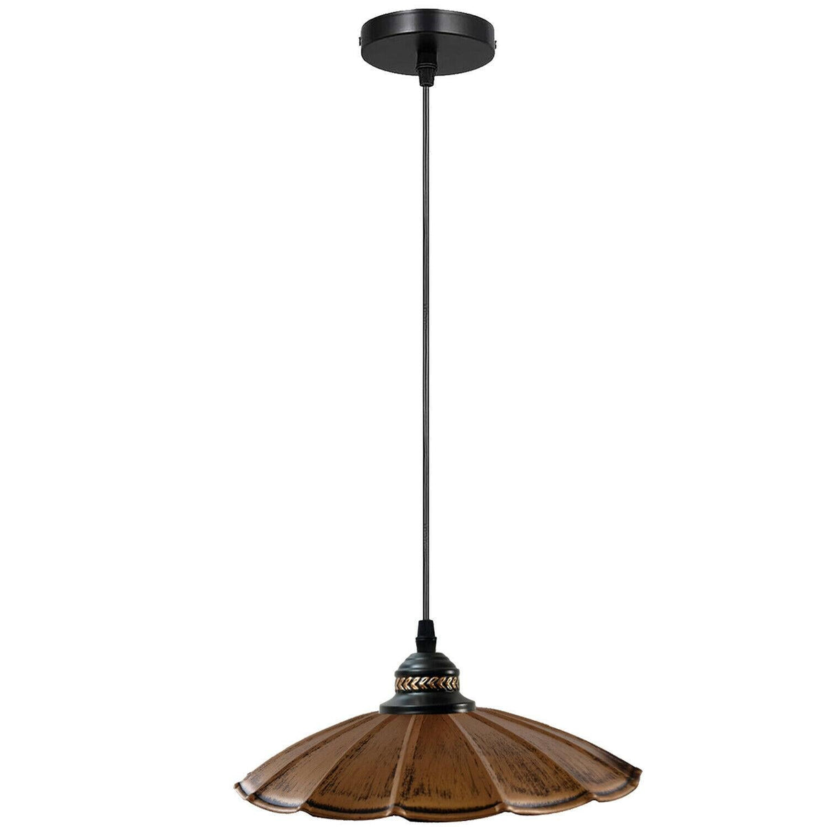 Industrial Brushed Copper Pendant Light | Retro Wavy Umbrella Ceiling Lamp E27 ~1411