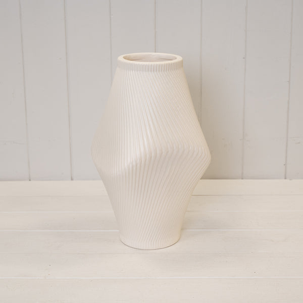 Modern Beige Sculptural Ribbed Vase