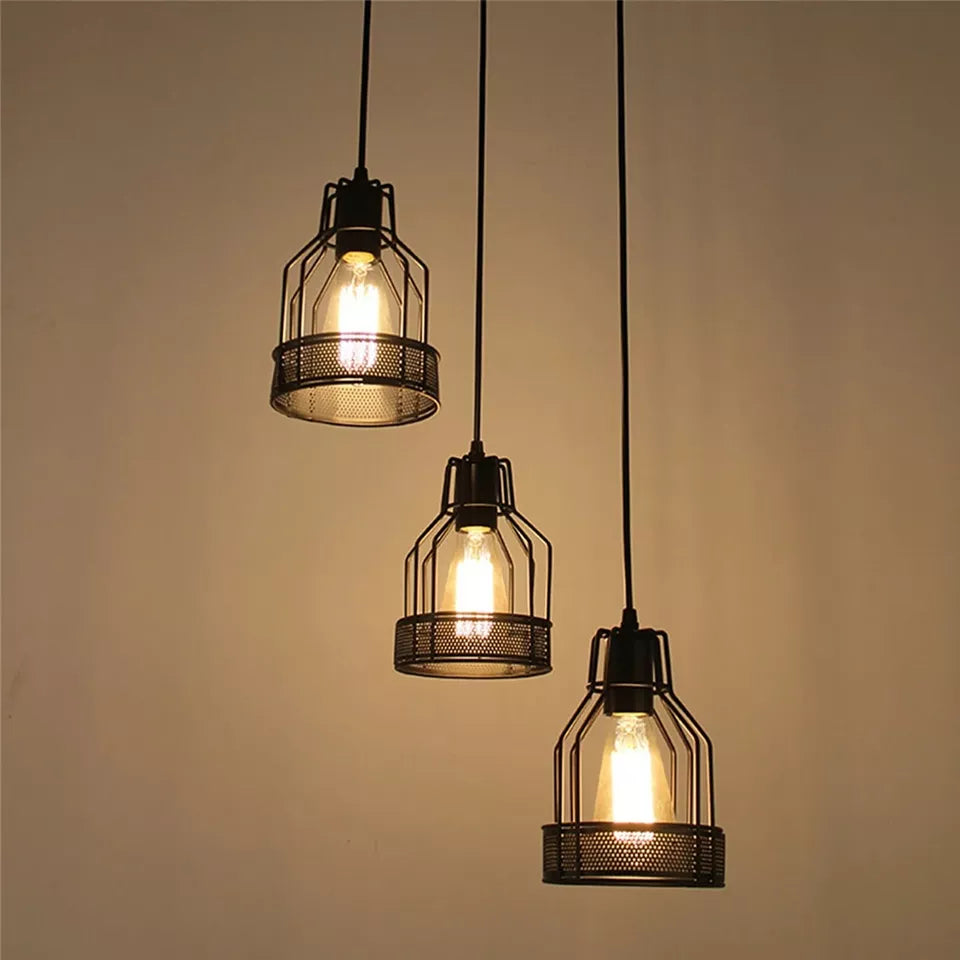 Black Diamond Wire Cage Hanging 3 Pendant  Light Fixture ~4800