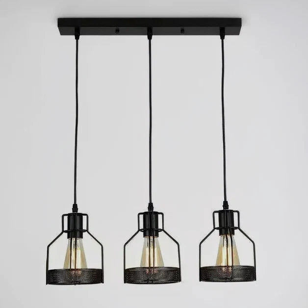 Black Diamond Wire Cage Hanging 3 Pendant  Light Fixture ~4800