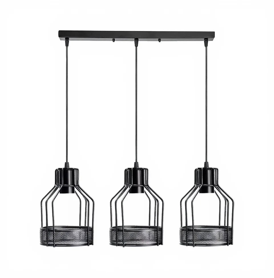 Black Diamond Wire Cage Hanging 3 Pendant  Light Fixture ~4800
