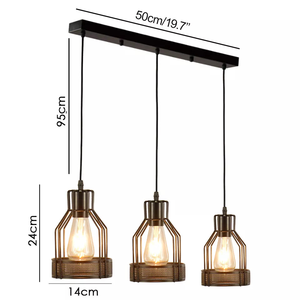 Black Diamond Wire Cage Hanging 3 Pendant  Light Fixture ~4800